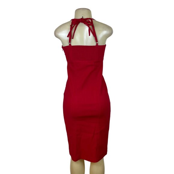 Anthropologie Womens Red Halter Midi Dress With Side Slit Size S - Picture 3 of 6